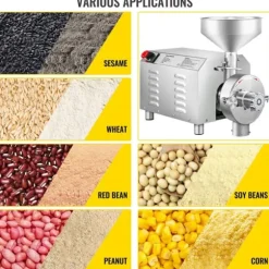 2200W 1500rpm 50kg kapacitet 30-50kg/H elektrisk spannmålskvarn med olika tillbehör, justerbar finhet, med överbelastningsskydd