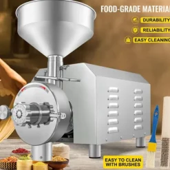 2200W 1500rpm 50kg kapacitet 30-50kg/H elektrisk spannmålskvarn med olika tillbehör, justerbar finhet, med överbelastningsskydd