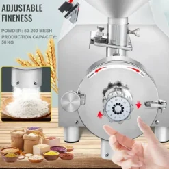 2200W 1500rpm 50kg kapacitet 30-50kg/H elektrisk spannmålskvarn med olika tillbehör, justerbar finhet, med överbelastningsskydd