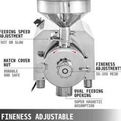 2200W 1500rpm 50kg kapacitet 30-50kg/H elektrisk spannmålskvarn med olika tillbehör, justerbar finhet, med överbelastningsskydd