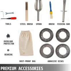 2200W 1500rpm 50kg kapacitet 30-50kg/H elektrisk spannmålskvarn med olika tillbehör, justerbar finhet, med överbelastningsskydd