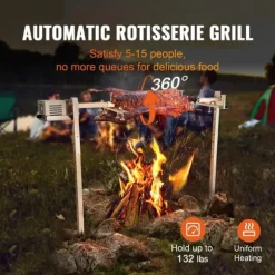 52W 4RPM 60kg lastkapacitet elektrisk spettgrill för hela djur, BBQ grill för olika typer av kött, 8 justerbara höjder, bra stabilitet