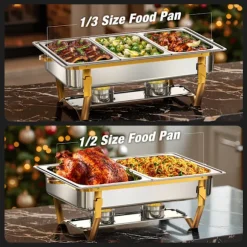 Warmounts rektangulära guldfärgade varmhållningskärl bufféset om 2, 7,6 l styck, matvärmare i rostfritt stål med insatser i flera storlekar, hopfällbar ram | CDON