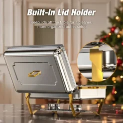 Warmounts rektangulära guldfärgade varmhållningskärl bufféset om 2, 7,6 l styck, matvärmare i rostfritt stål med insatser i flera storlekar, hopfällbar ram | CDON