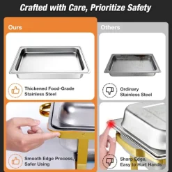 Warmounts rektangulära guldfärgade varmhållningskärl bufféset om 4, 7,6 l styck, matvärmare i rostfritt stål med insatser i flera storlekar, hopfällbar ram | CDON