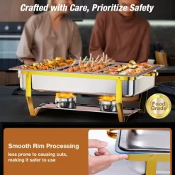 Warmounts rektangulära guldfärgade varmhållningskärl bufféset om 4, 7,6 l styck, matvärmare i rostfritt stål med insatser i flera storlekar, hopfällbar ram | CDON