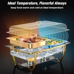 Warmounts rektangulära guldfärgade varmhållningskärl bufféset om 4, 7,6 l styck, matvärmare i rostfritt stål med insatser i flera storlekar, hopfällbar ram | CDON