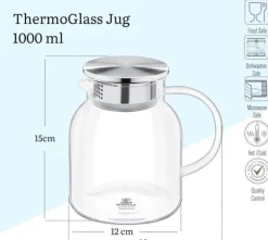 Wilmax glaskaraff 1 L i borosilikatglas, rostfritt lock