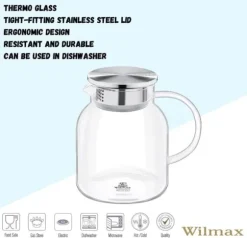 Wilmax glaskaraff 1 L i borosilikatglas, rostfritt lock