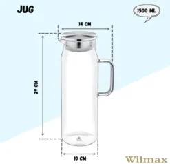 Wilmax glaskaraff 1,5 L i borosilikatglas, filter & stållock