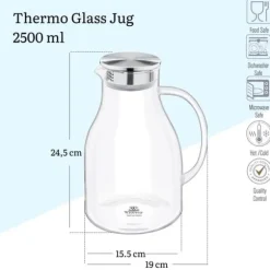 Wilmax stor 2,5 l kanna i borosilikatglas med metalllock