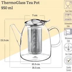 Wilmax Tekanna Glas 950 ml – Värmebeständig Tebryggare med Rostfritt Stålfilter för Spis och Servering