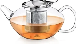 Wilmax Tekanna i glas 1 550 ml – tebryggare med avtagbart filter och lock i rostfritt stål | droppfri, värmetålig, diskmaskinssäker