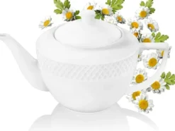 Wilmax tekanna i vitt porslin 900 ml – klassisk kanna med lock, diskmaskinssäker och mikrovågsugnssäker