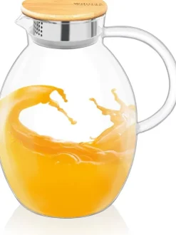 Wilmax vattenkaraff 2,4 L i borosilikatglas, bambulock