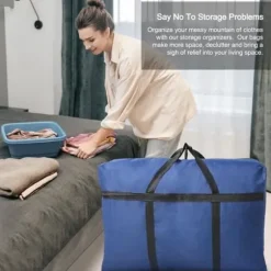 1X85 L Fällbar Sängförvaringsväska Stort Organiseringsväska för Kläder, Påse för Duntäcke, Filtar (72x46x26, Blå)