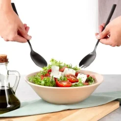 2x salladsskedar svart bestick för servering av sallader och rätter