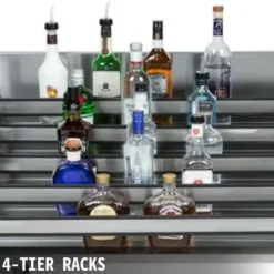 910x470x825 mm spritställ i rostfritt stål med 4 trappsteg och 3-tums bakstänk, stor kapacitet, justerbart stativ, genomtänkt design