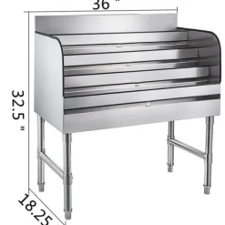 910x470x825 mm spritställ i rostfritt stål med 4 trappsteg och 3-tums bakstänk, stor kapacitet, justerbart stativ, genomtänkt design