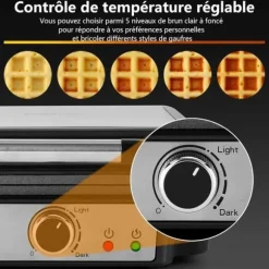 YASHE Belgisk Vaffeljern, 4 Skiver Vaffelmaskine, 1200W, Sølv/Sort