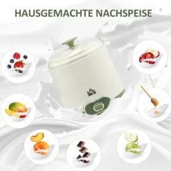 Yoghurtmaskin 1,5 l med 2 glasburkar och sil, 20 W, för grekisk yoghurt, 3–5 personer, vit