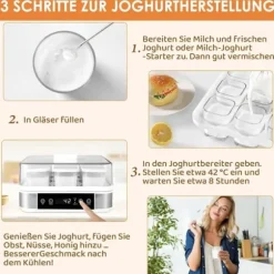 Yoghurtmaskin, digital yoghurtberedare, temperatur- och tidsstyrning, automatisk, 9 glasburkar à 170 ml, svart