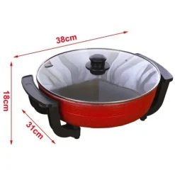 Yuanyang Hot Pot - Elektrisk hotpot-gryta - 6 L - 1300 W - Delad 2 smaker - Rostfritt stål - Röd