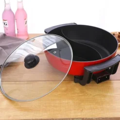 Yuanyang Hot Pot - Elektrisk hotpot-gryta - 6 L - 1300 W - Delad 2 smaker - Rostfritt stål - Röd