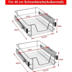 YUENFONG 2x teleskopisk kökslåda, skåplåda Kökslåda, skjutbar kökskorg, 40 cm