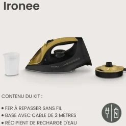 ZEEGMA Ironee - Sladdlös strykjärn - Horisontell och vertikal ångstrykning - 2600 W - Avkalkningssystem - Keramisk sål - Svart